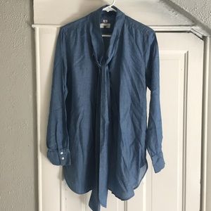 Chambray tie-neck tunic